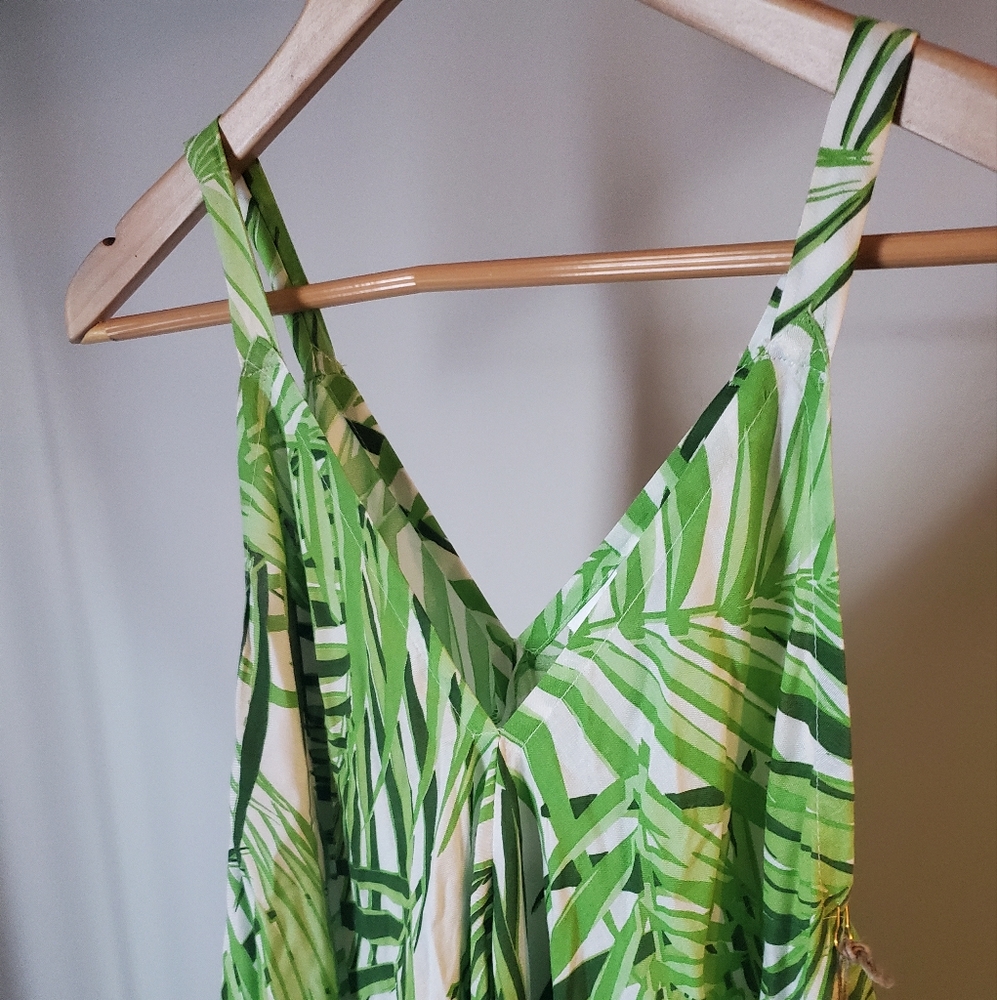 NWT GOA BEACHWEAR BY JAPANA Green/White Palm Leaf Asymmetrical Hem Dress - XS - Picture 2 of 7
